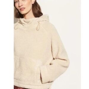 Vince Cozy Teddy Faux Fur Shearling Pullover Hoodie Cream Small S